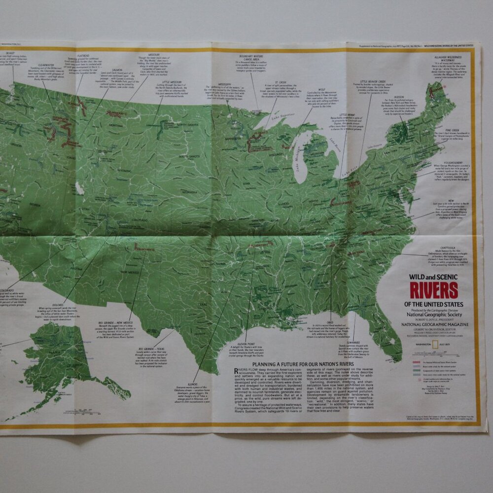 Vintage dual sided National Geographic "Wild and Scenic Rivers of the United Sta